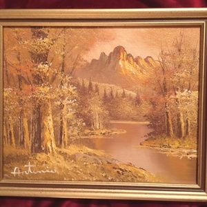 Antonio Professionally Framed Original Oil Painting Vintage Art Waterway Lake